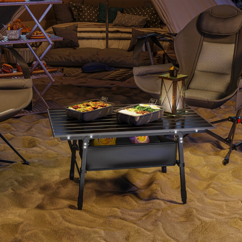 Folding Camping Table, Height Adjustable Portable Aluminium, Black