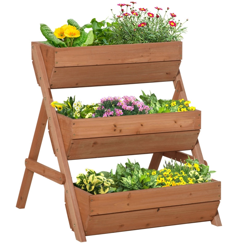 Raised Garden Bed 3 Tier Elevated Planter Box Kit Wooden Brown