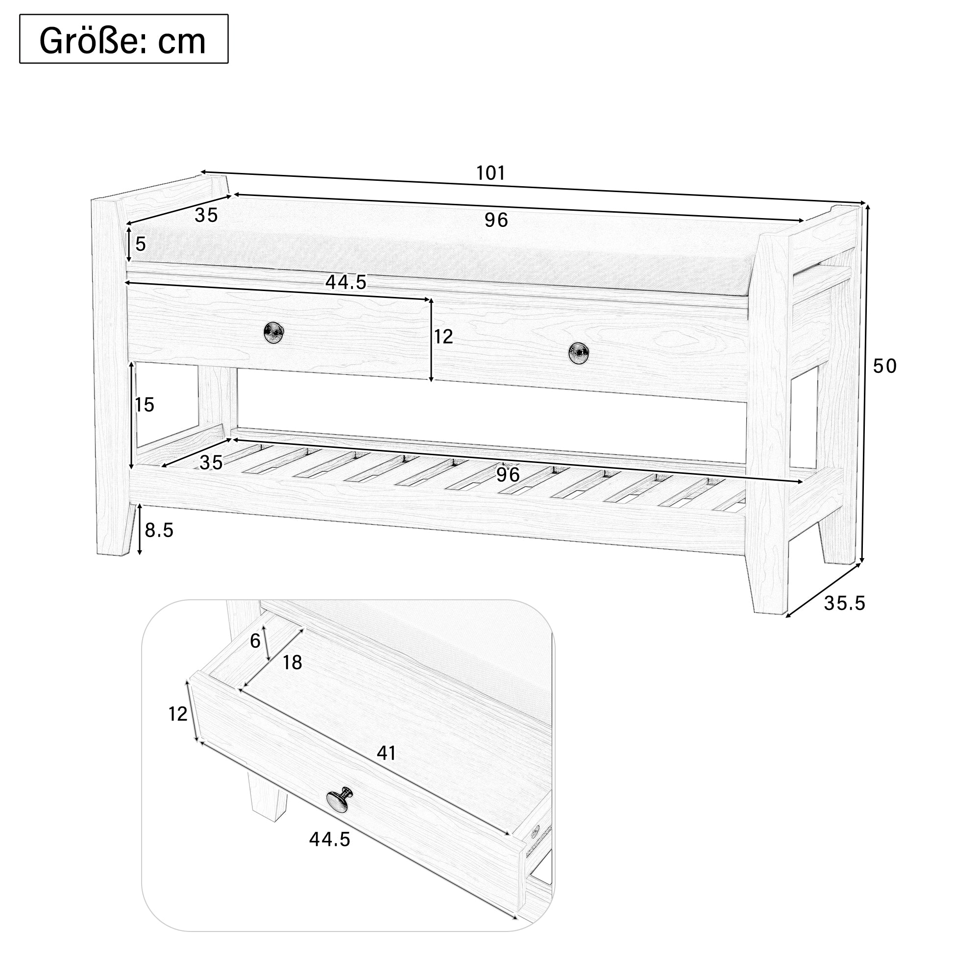 Modern Shoe Bench with Seat & Storage, Cushion, Natural