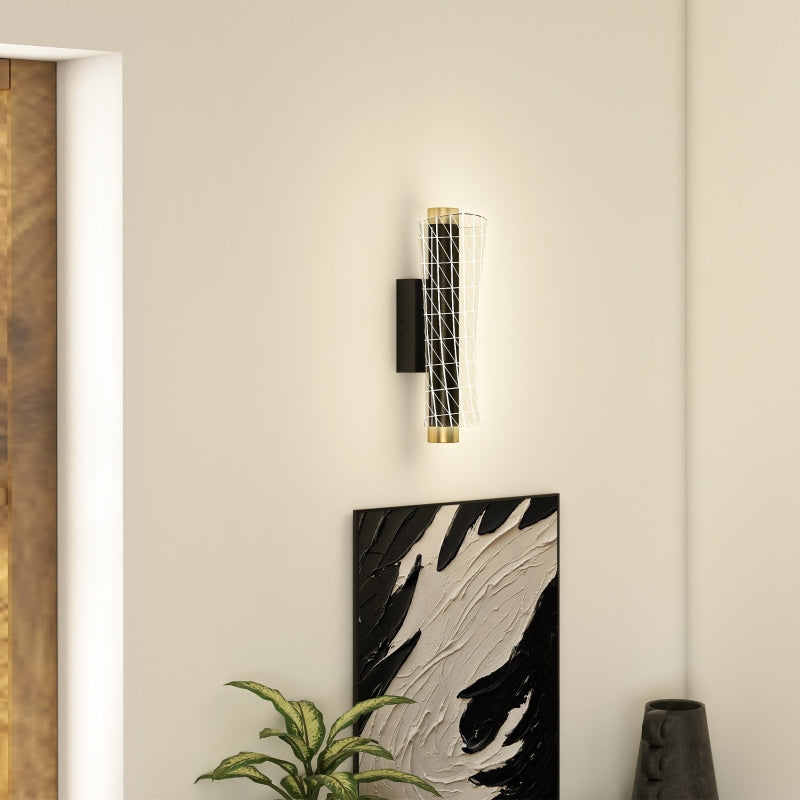 Set of 2 wall lights, dimmable LED, grid design, metal black