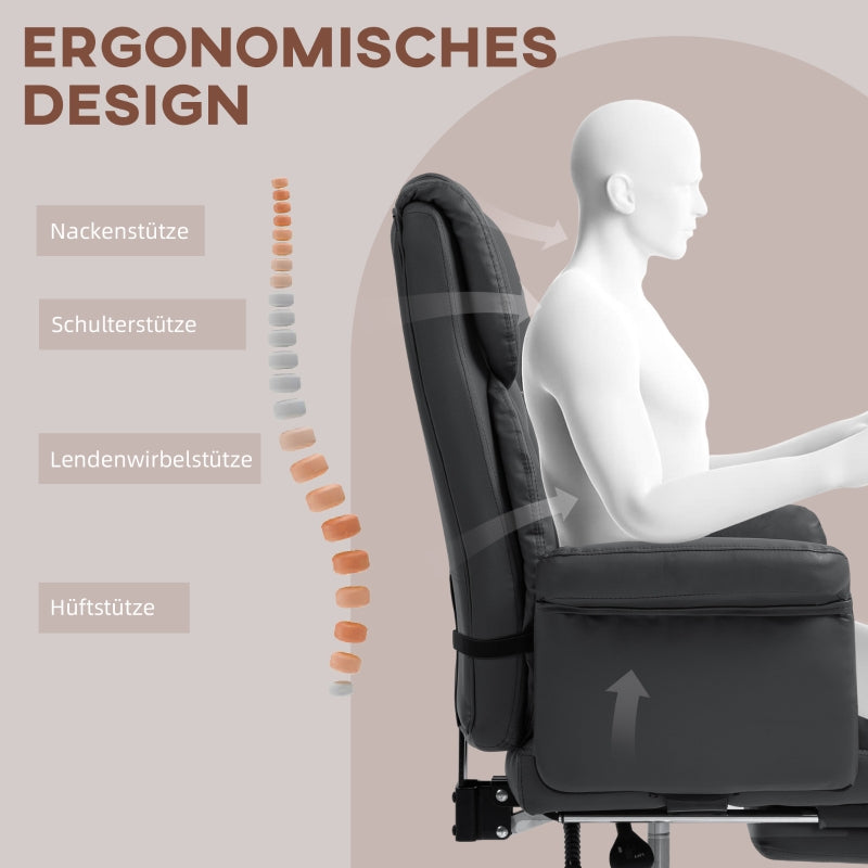 Office Chair, Ergonomic Reclining Computer with Footrest, Faux Leather Black