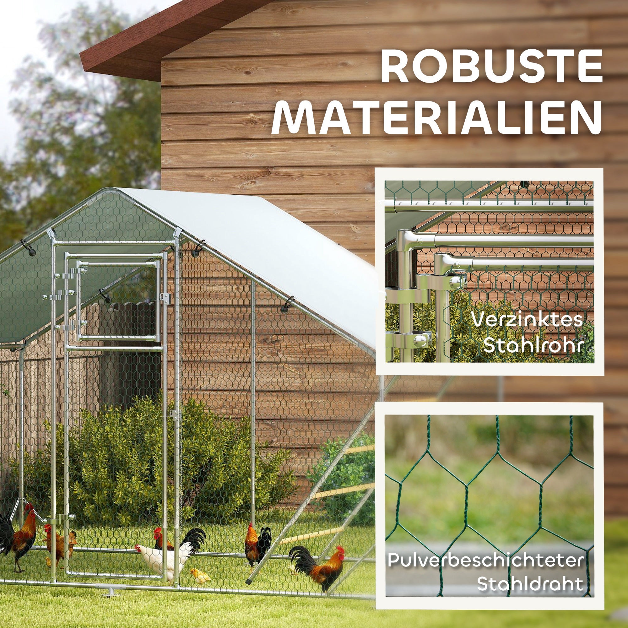 Chicken Coop Free-Range Enclosure, 300 x 200 x 195 cm, Steel, Silver
