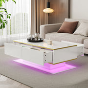 Modern LED Coffee Table 100cm High-Gloss 3 Drawers USB Gold Trim