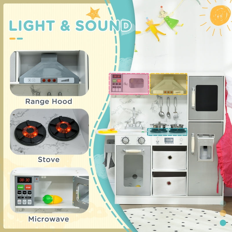 Toy Kitchen Playset with Lights, Sounds & Ice Maker - White