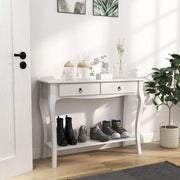 Console Table with Storage Shelves and Drawers, Modern Sofa Side Desk, Ivory White