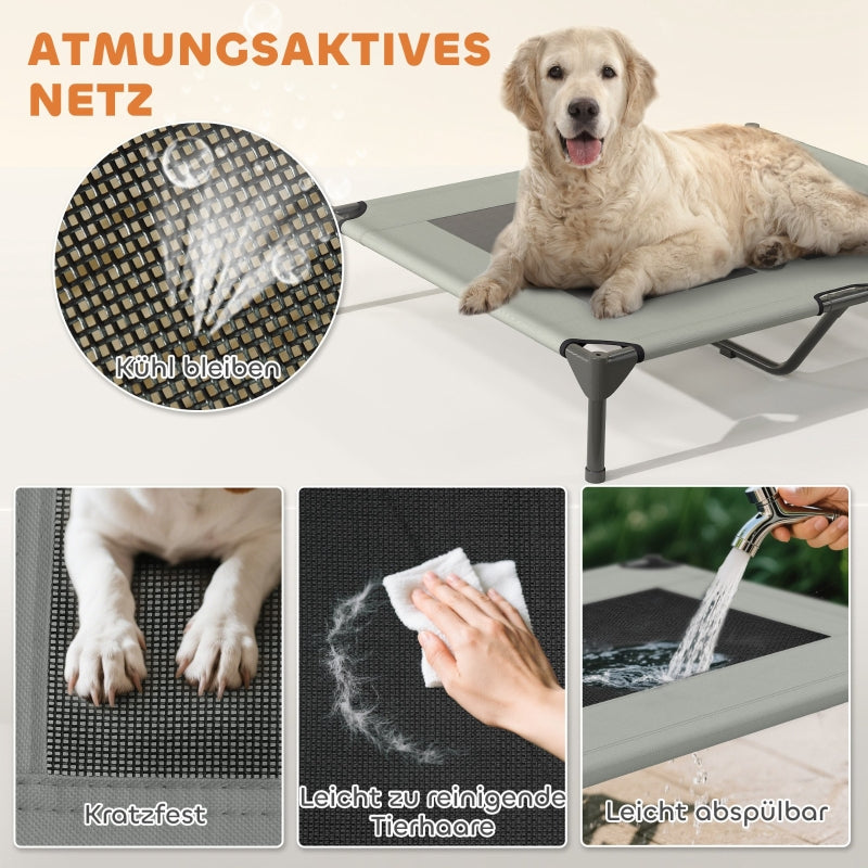 Outdoor Dog Bed, Raised with Roof, Light Grey