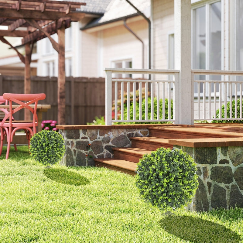 Artificial Plants, Set of 2 Boxwood Balls with Ground Stake, UV-resistant, Green