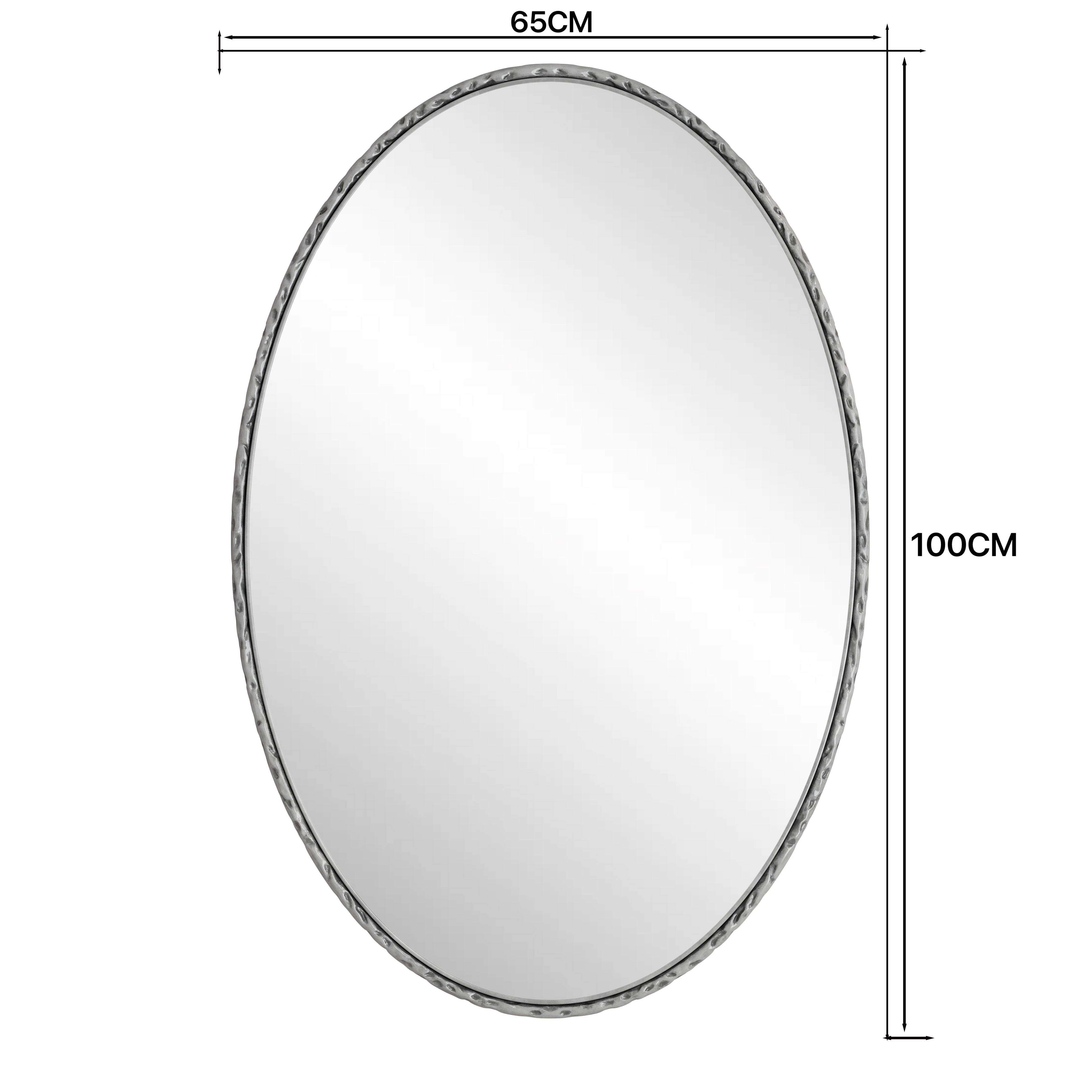 Iron Art Oval Mirror, Wall Hanging, Antique Effect, Silver