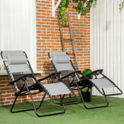 Garden Recliner Chairs Set of 2, Foldable Zero Gravity w/ Footstool and Headrest, Grey