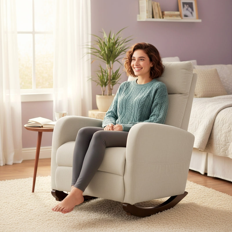 Corduroy Rocking Armchair with 11° Rocking Base and Padded Seating, Beige