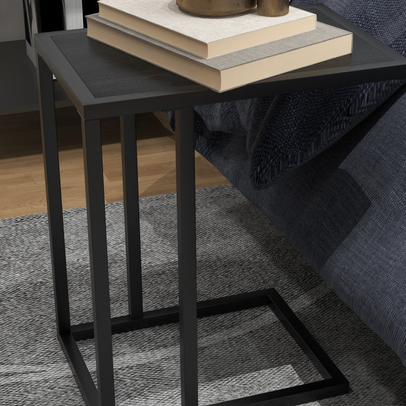 C Shape Bedside Table, Narrow Snack End Table Wood-Effect Top, Black