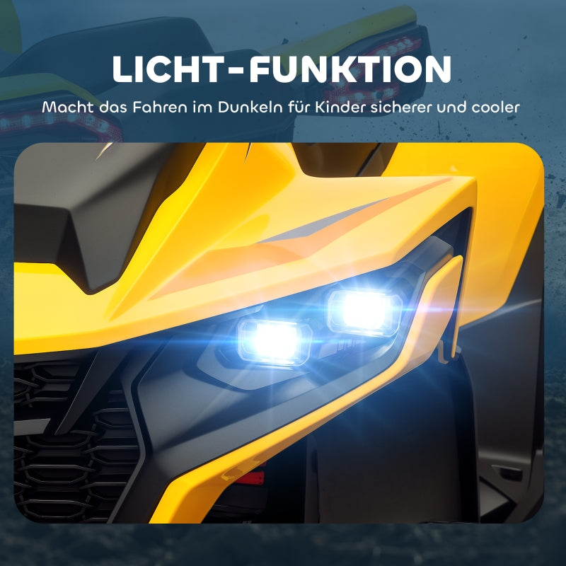 Electric Quad Bike for Kids with LED Headlights and Music, Yellow