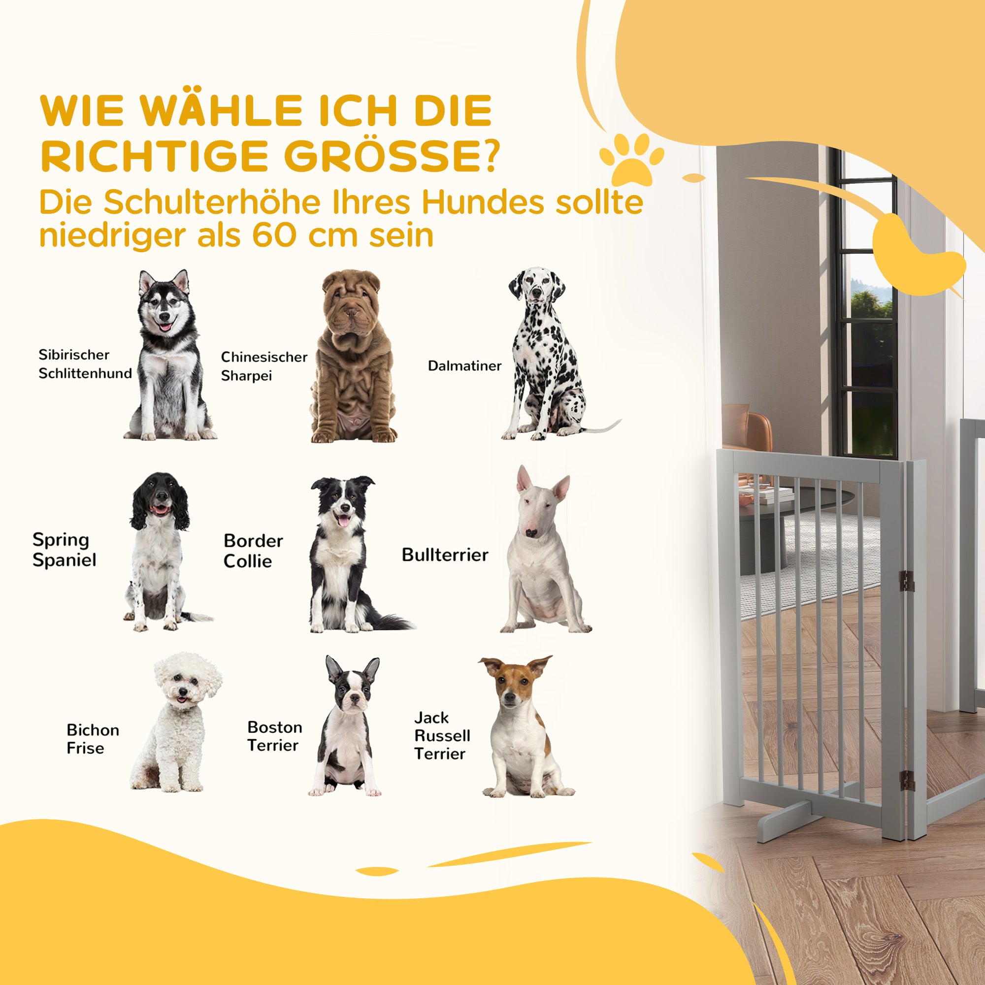 Dog Safety Gate 4-Piece Foldable Door Freestanding Wood Light Gray