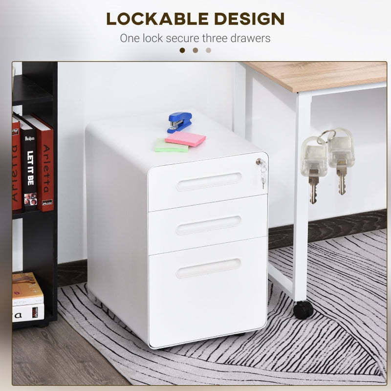 Lockable File Cabinet 3-Drawer Anti-tilt Pre-Assembled A4/Letter/Legal Steel White