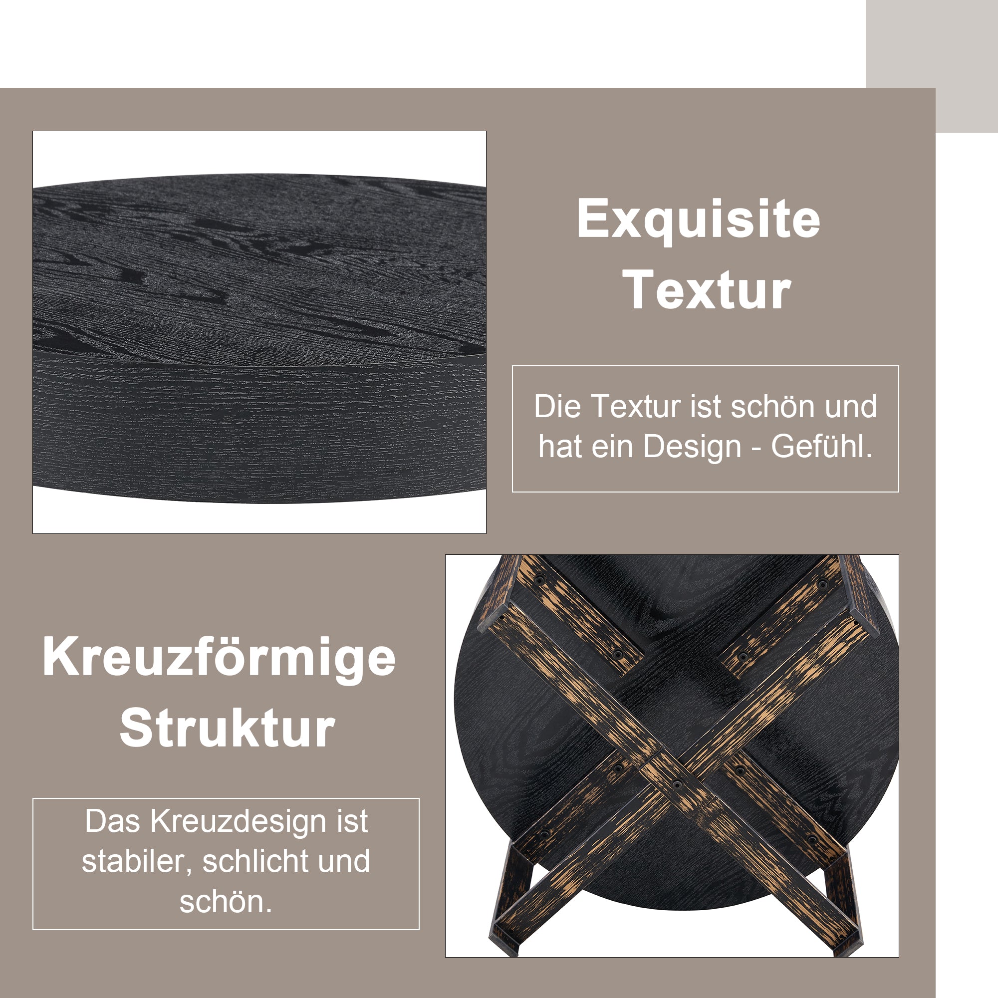 Side Table, Round Ø 68 cm, Metal Cross-legged, Black