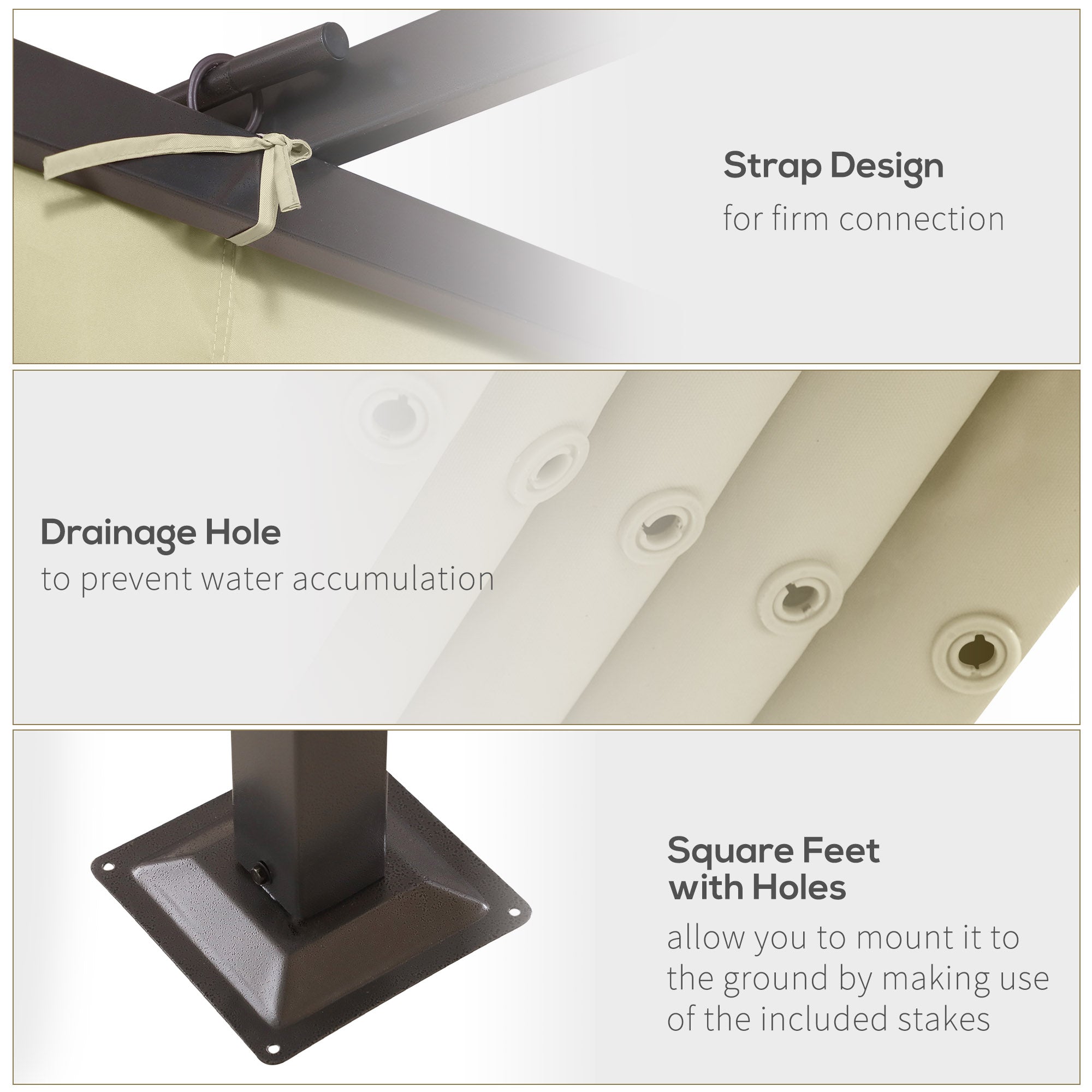 Metal Pergola Gazebo Awning, 3.5m Retractable Canopy Outdoor Sun Shade, Beige