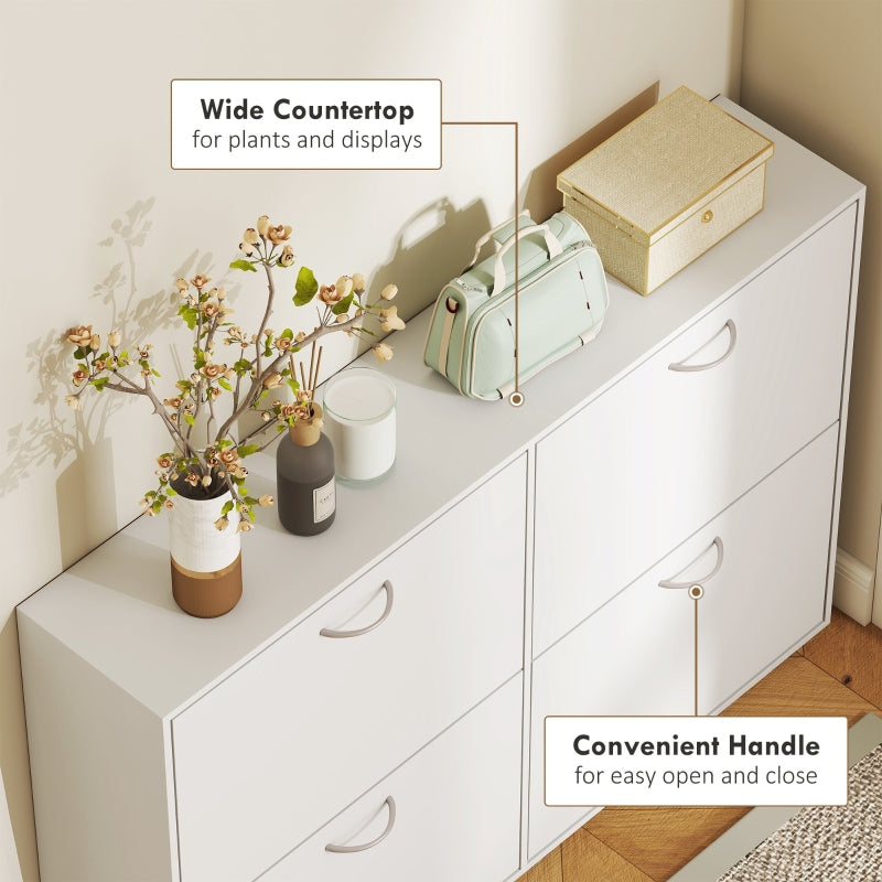 Wooden Shoe Cabinet 4-Drawer Pull Down Storage Organizer White