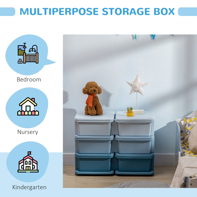 Kids Storage Unit Six Drawers 3-Tier Blue