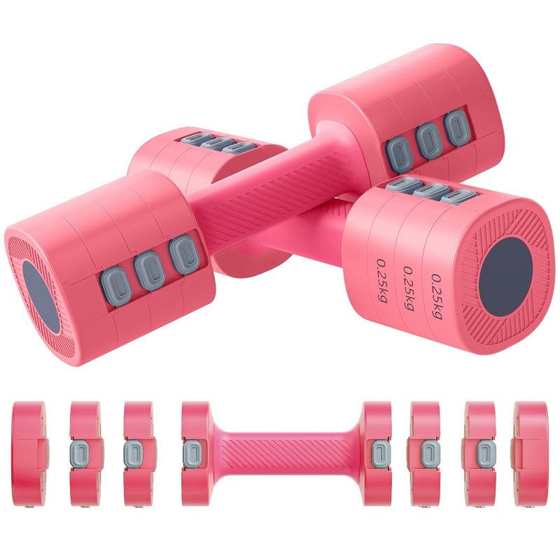 Adjustable Dumbbell Set with Square Shape and Metal Core, Red