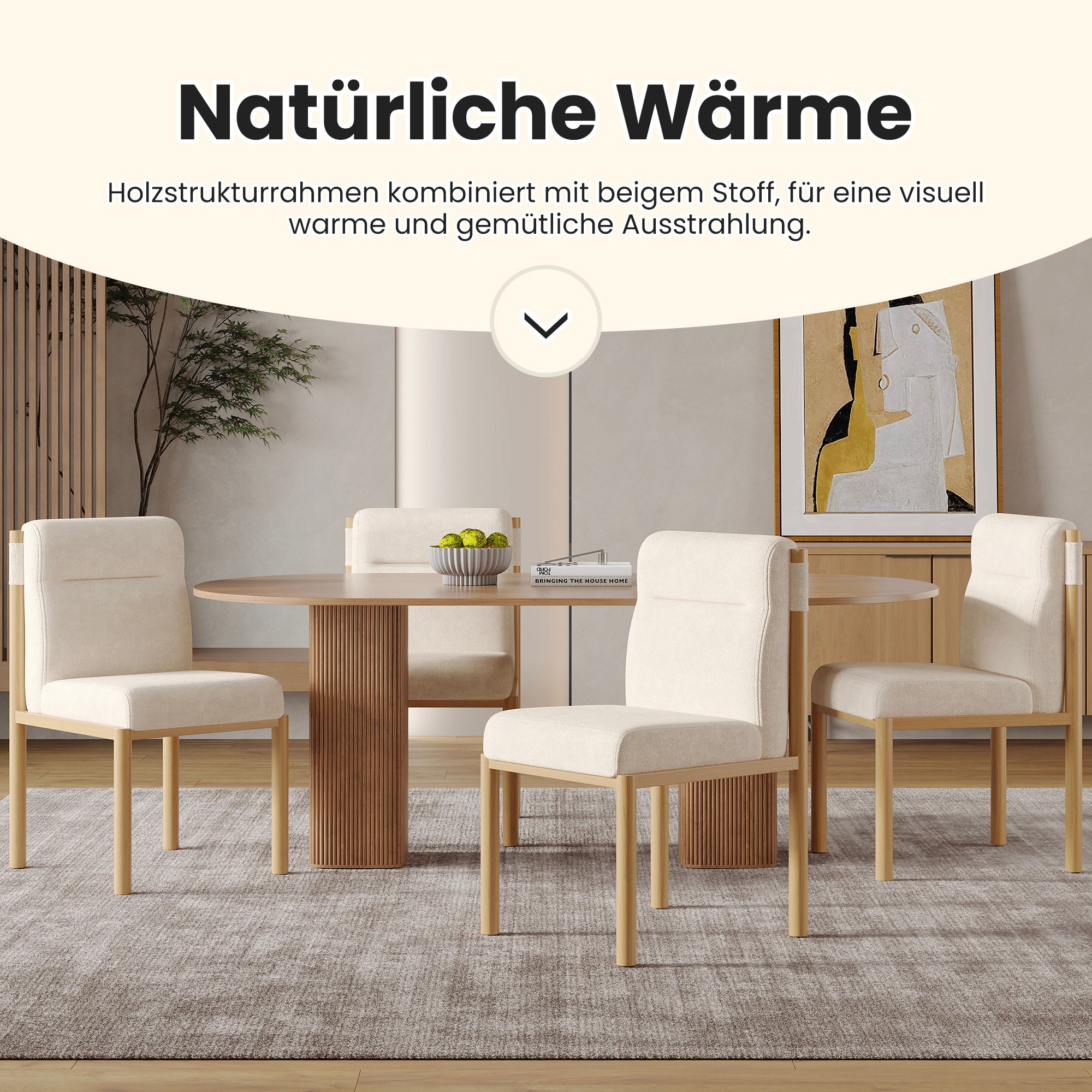 Dining Chairs, Set of 2 Modern Oak Effect Frame, Sherpa Fabric Beige