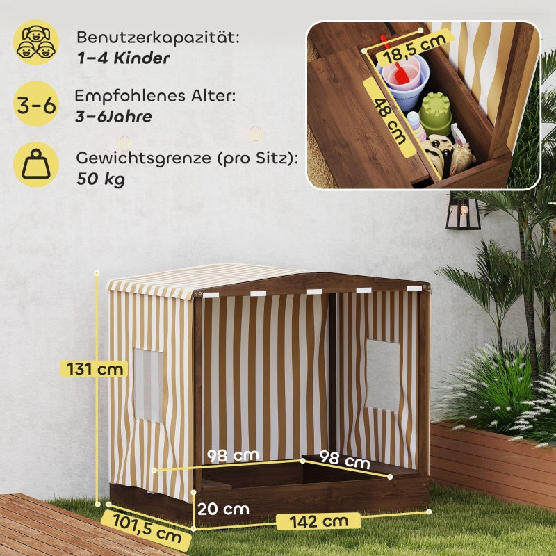 AIYAPLAY Sandpit Sandbox with Canopy Net Door Benches Floor Protection, Brown