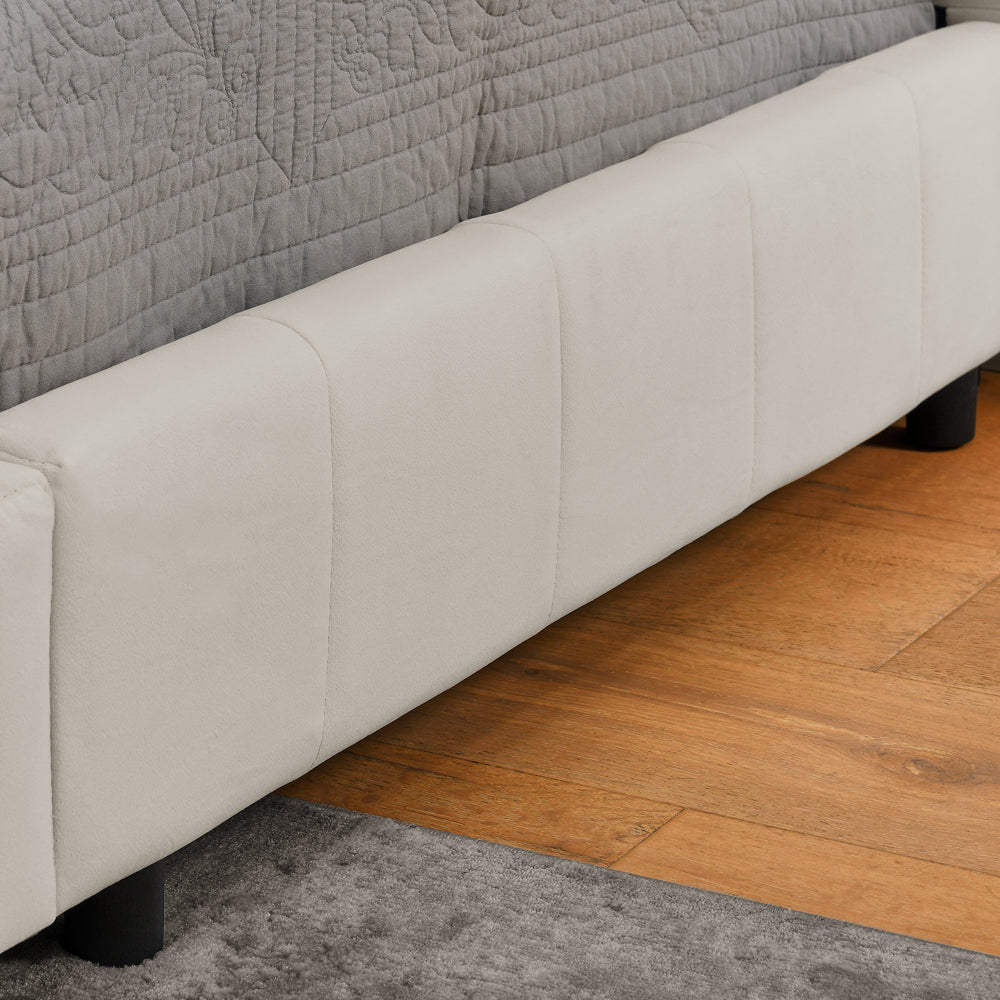 Single Bed 90x200cm High Back Velvet Beige