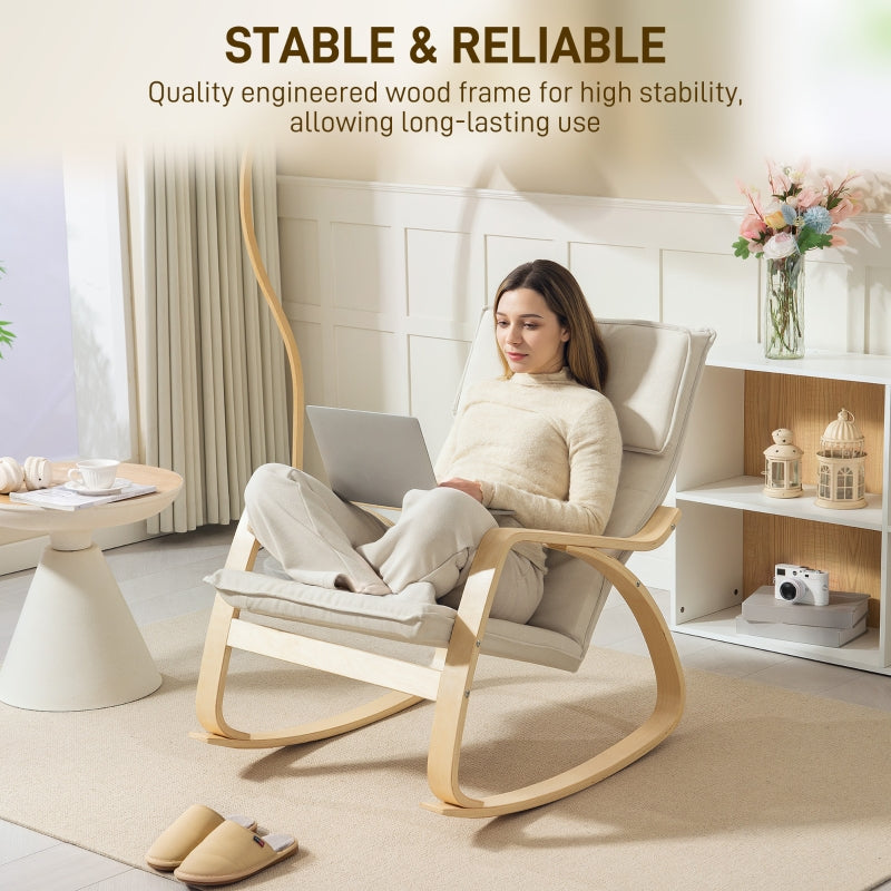 Rocking Chair Upholstered Recliner High Back Headrest, Cream White