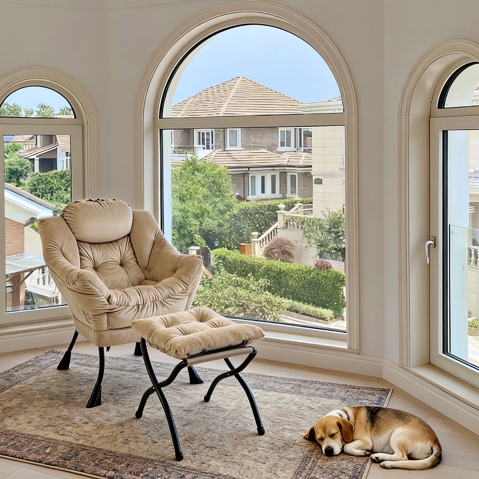 Recliner Armchair with Footstool & Side Pocket - Khaki