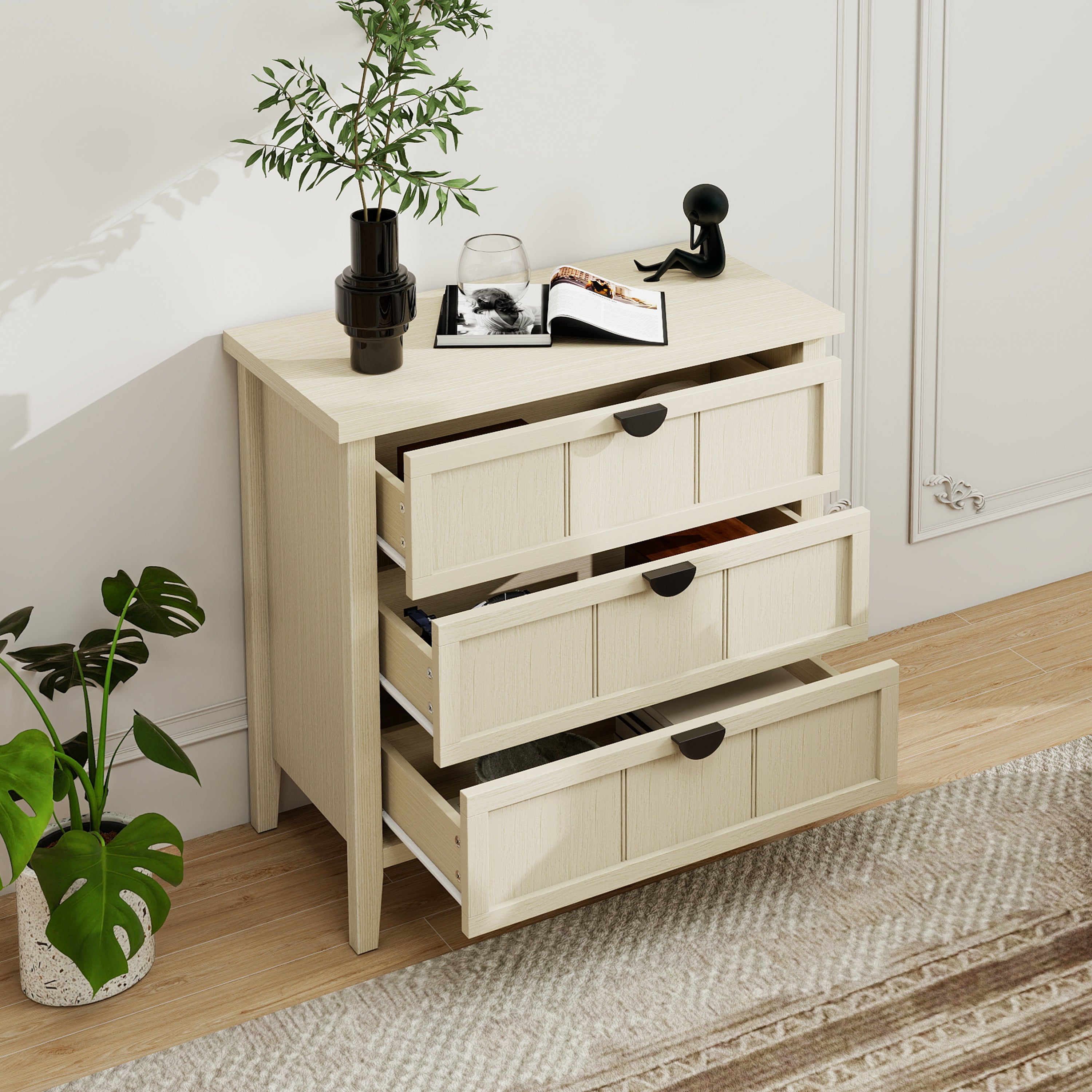 Three-drawer cabinet, 80x40x80cm, natural wood look