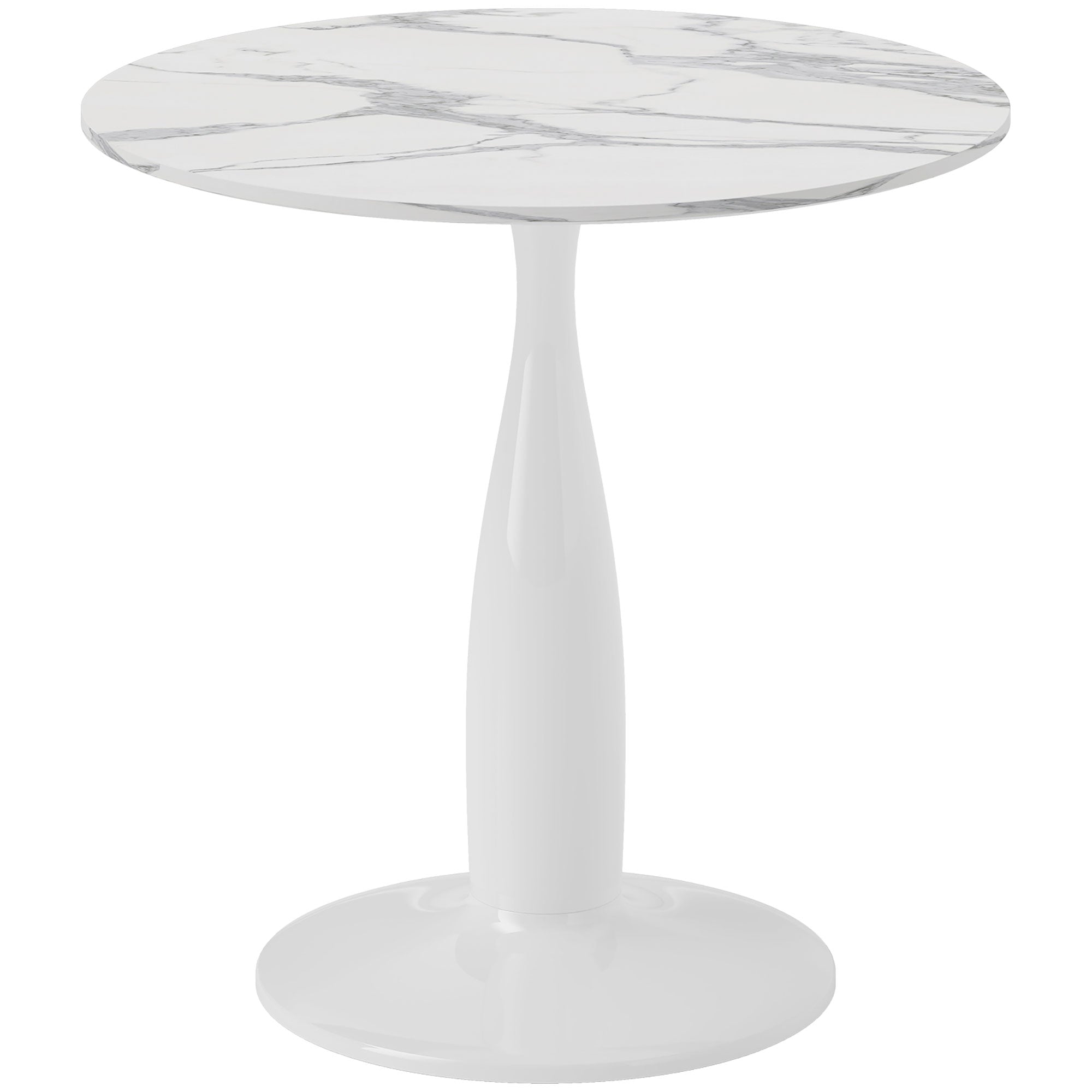 Small 2-Person Dining Table, Elegant Steel Base, White and Grey