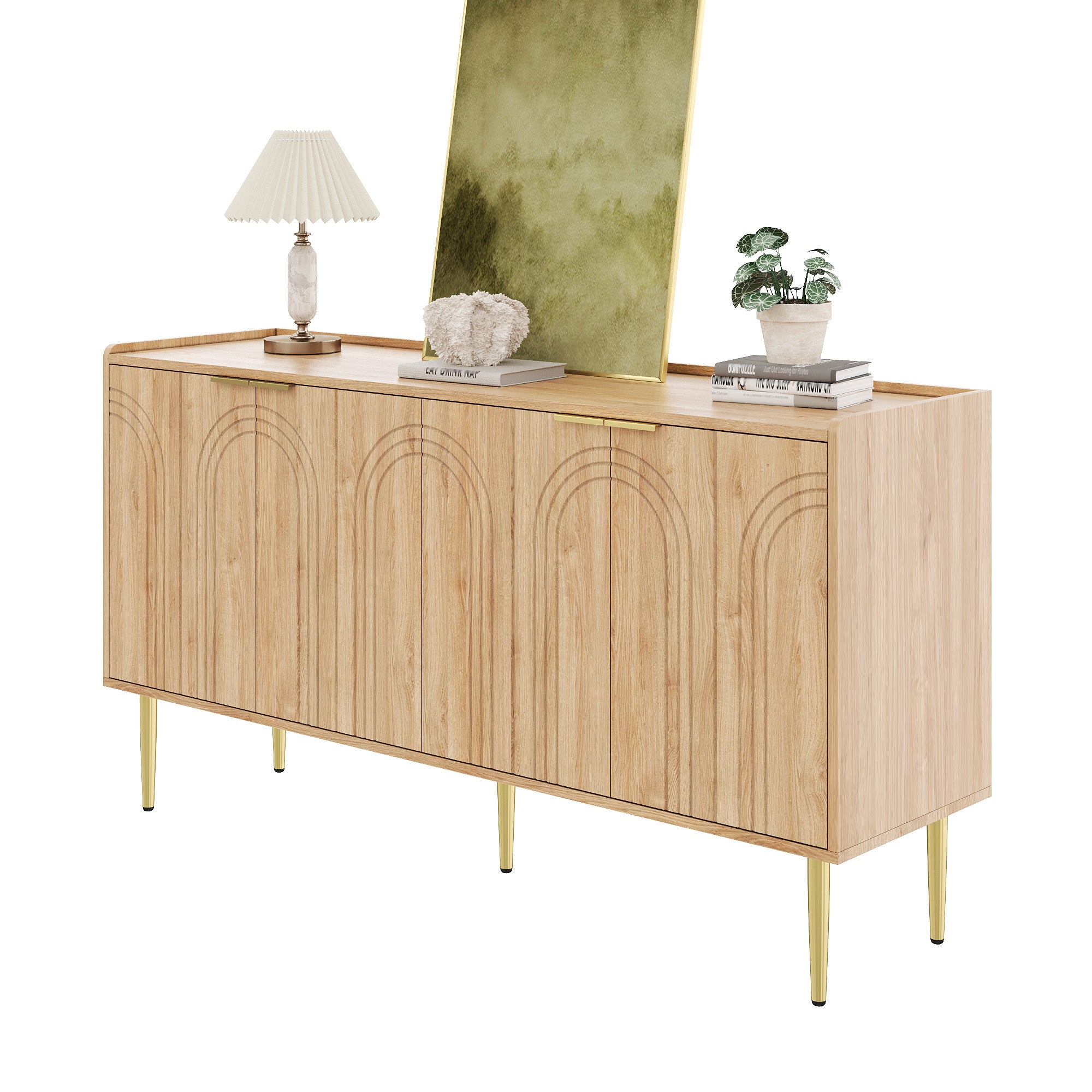 Sideboard, Buffet Storage Cabinet 140L x 38W x 75H cm, Natural MDF