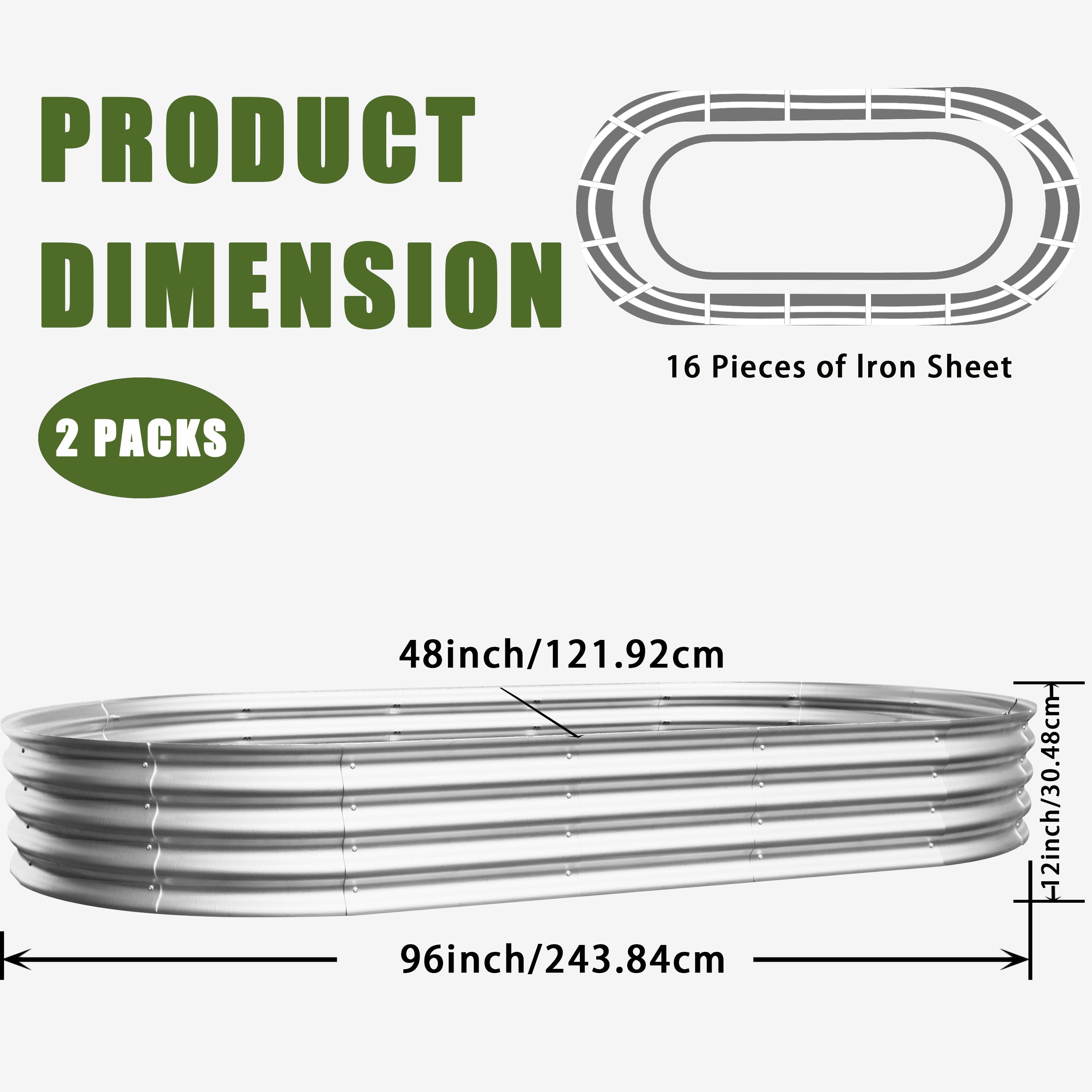 Raised Bed Metal Galvanized Elevated Garden Kit, 8x4x1ft, 1pc