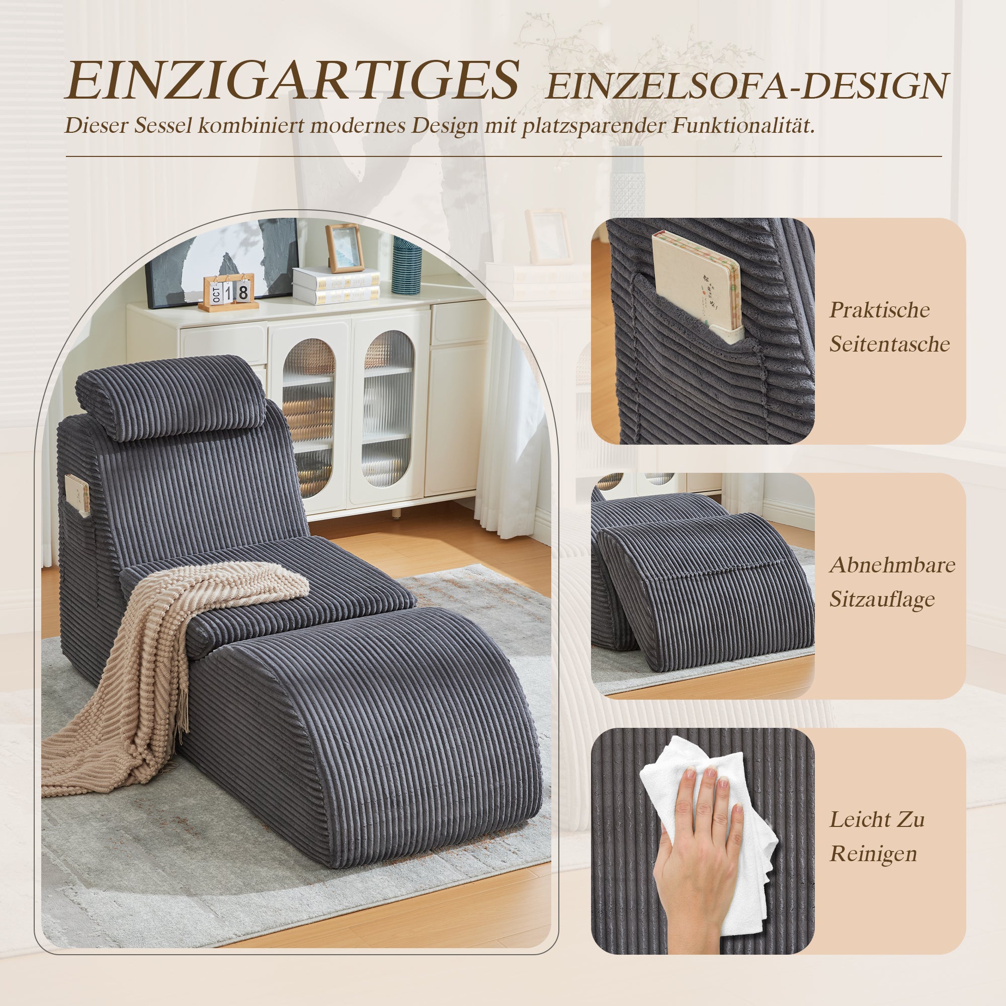 Modern Leisure Chair with Ergonomic Design and Compression Foam, Dark Grey