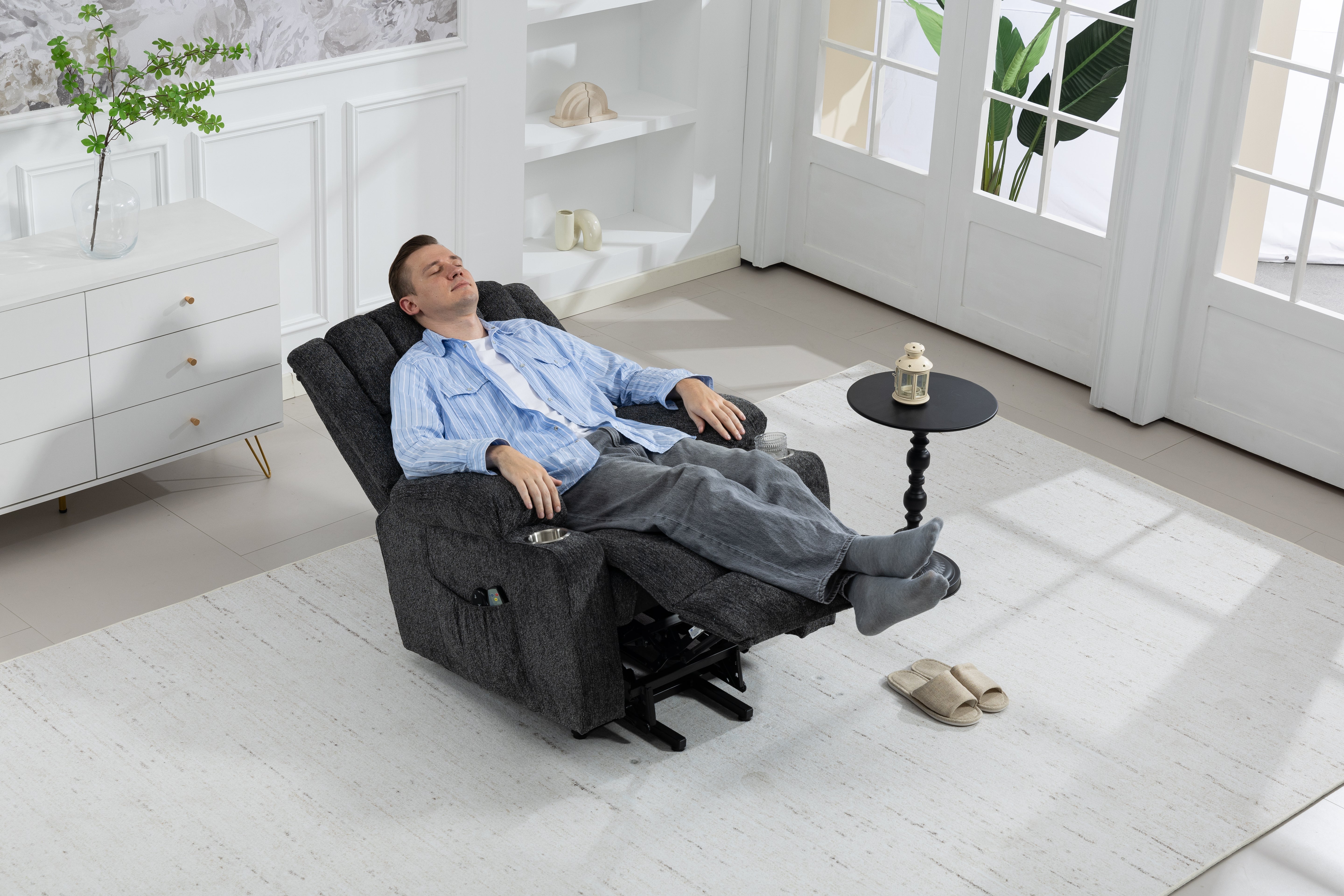 8205 Electric Armchair with Lift, Massage, Heat, Footrest, Side Pockets & Cup Holder, Dark Grey