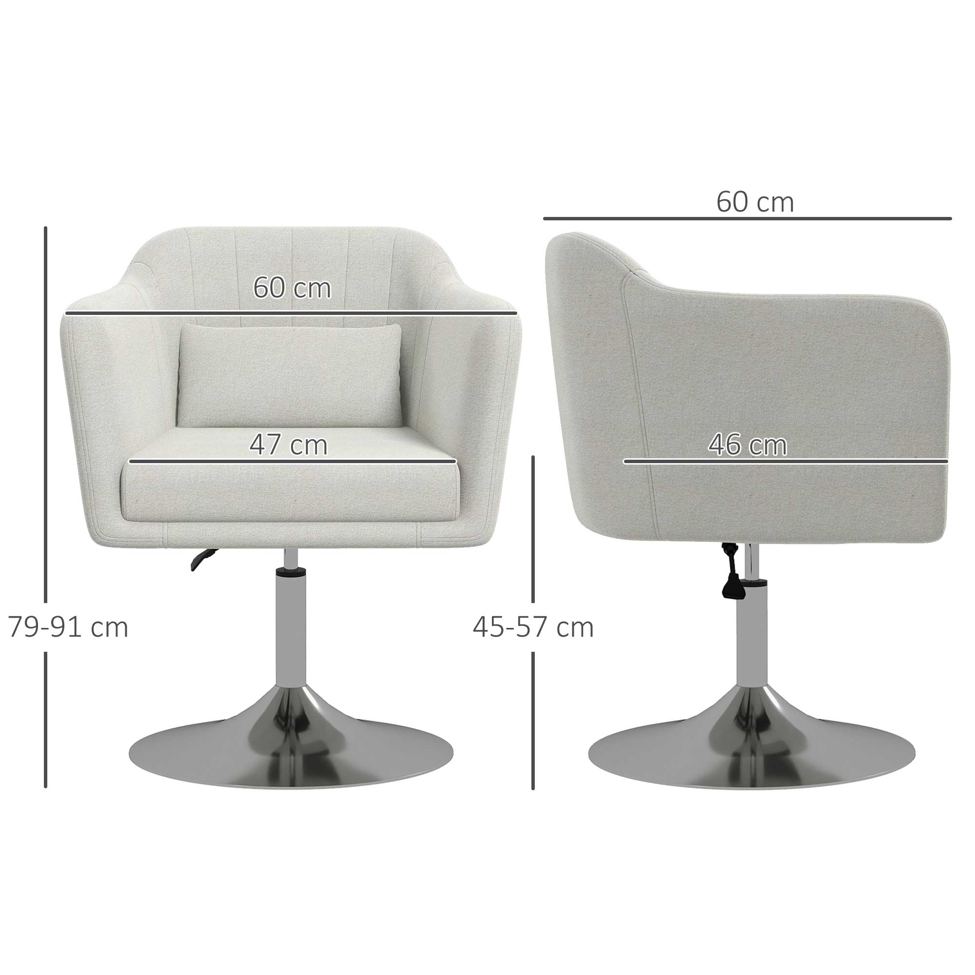 Modern Accent Chair with Swivel Base, Height Adjustable, Cream White