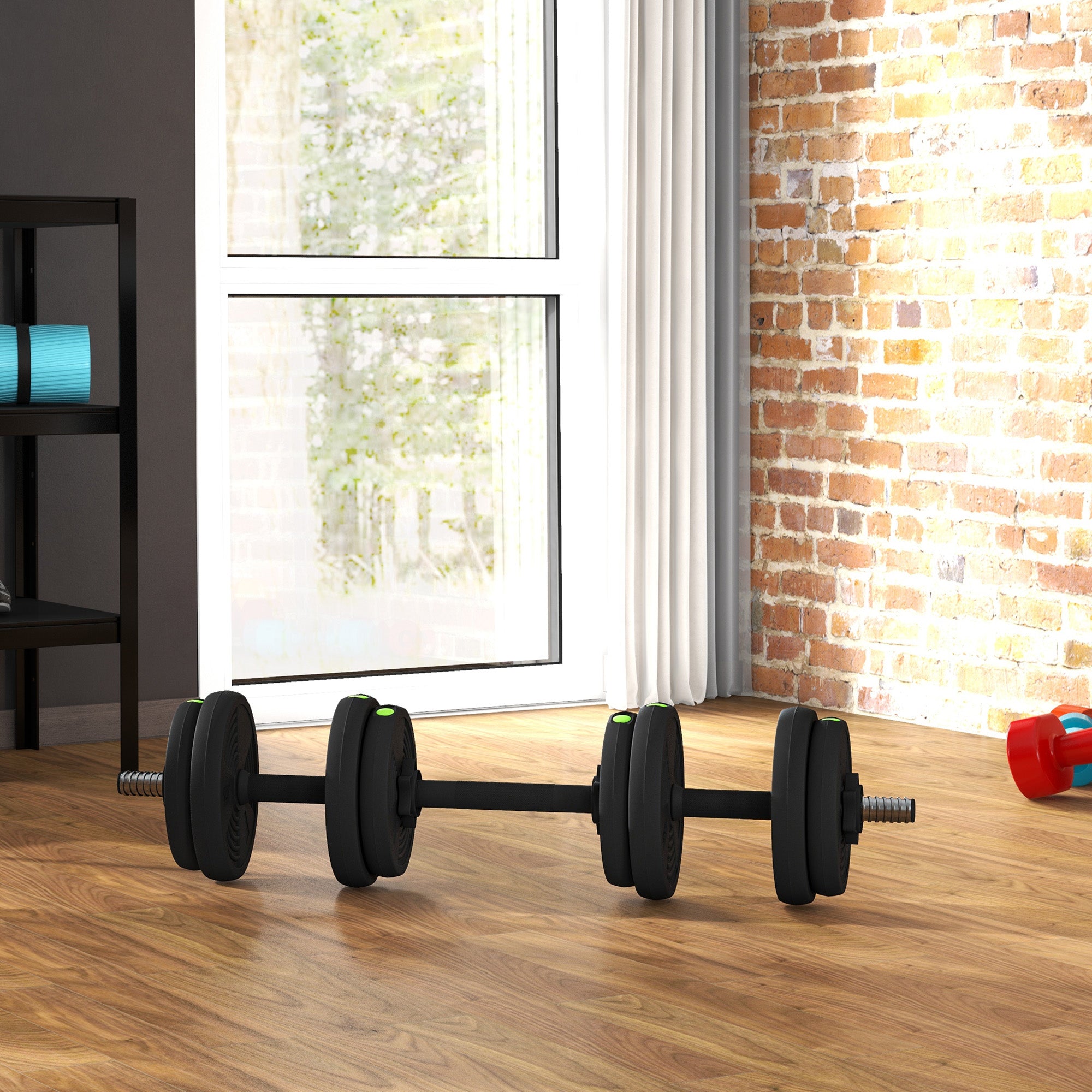 2-in-1 Dumbbell Set, 15 kg Adjustable with 8 Weight Plates, Plastic