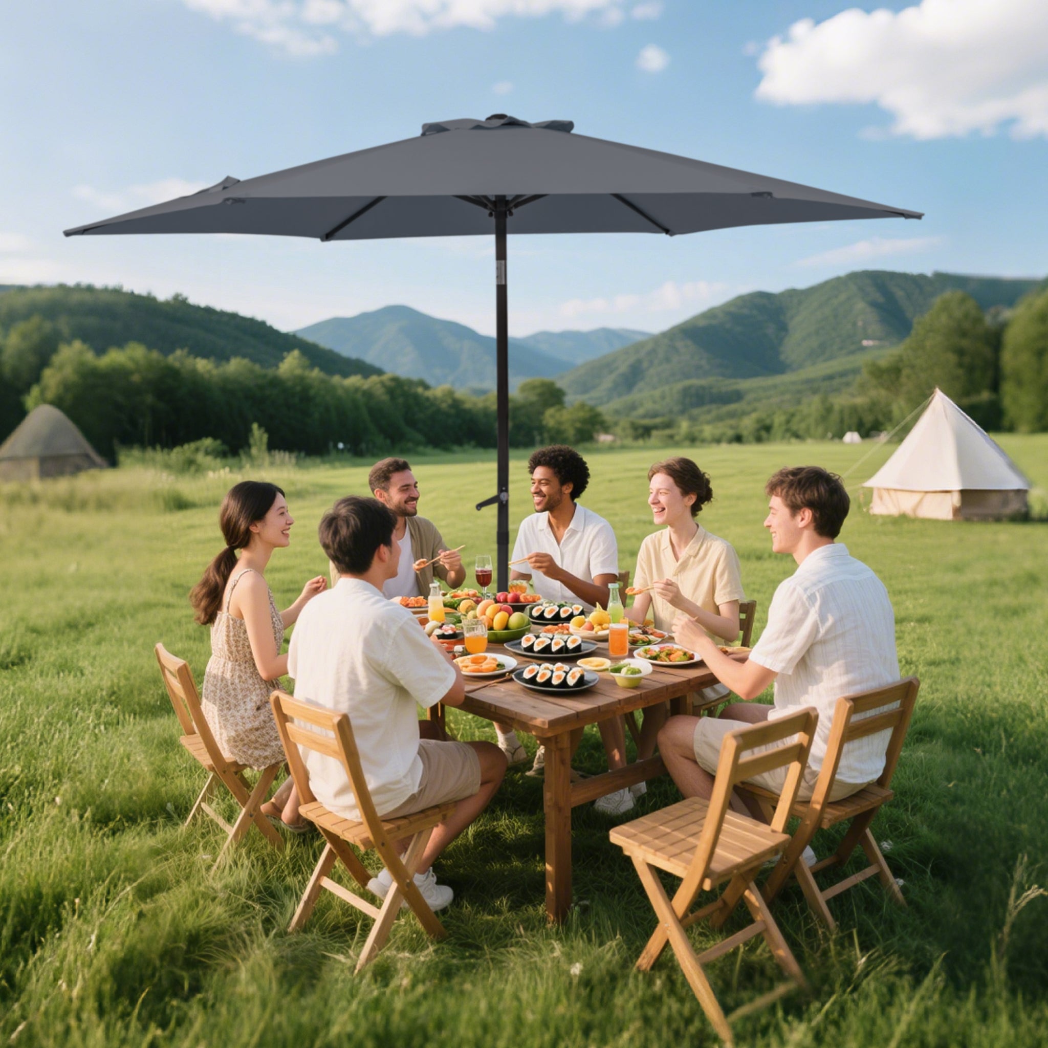 Parasol, Ø 270 cm Foldable Travel Beach Umbrella