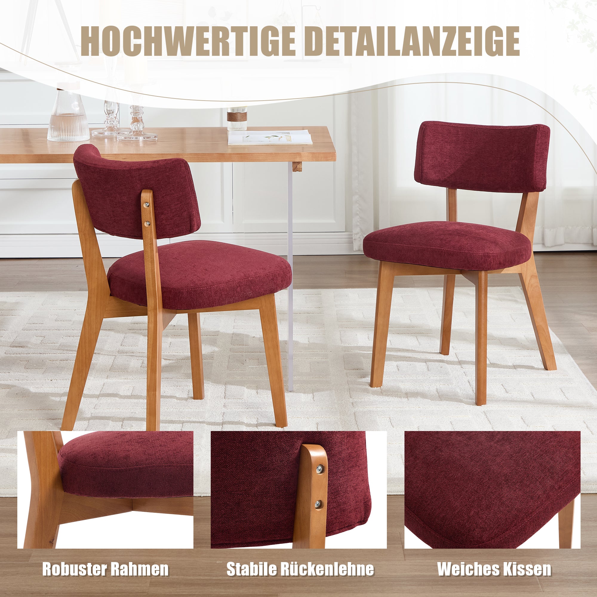 Dining Chair Set of 2, Mid-Century Style Solid Wood Legs Upholstered Seat, Fabric