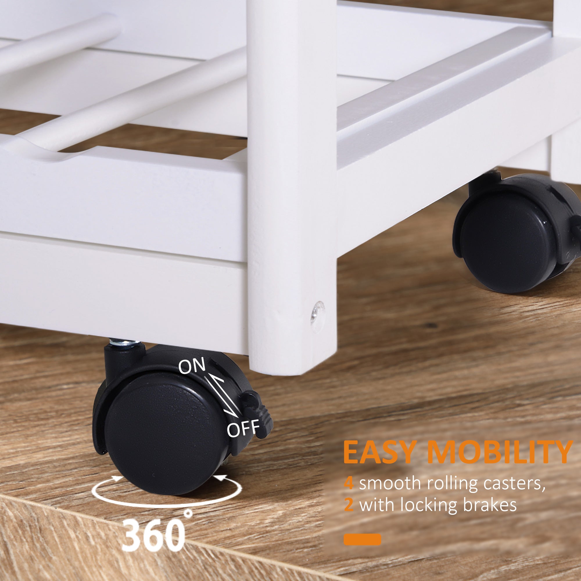 Rolling Kitchen Island Trolley Cart with Drawers, Shelves, and 6 Bottle Wine Rack, White