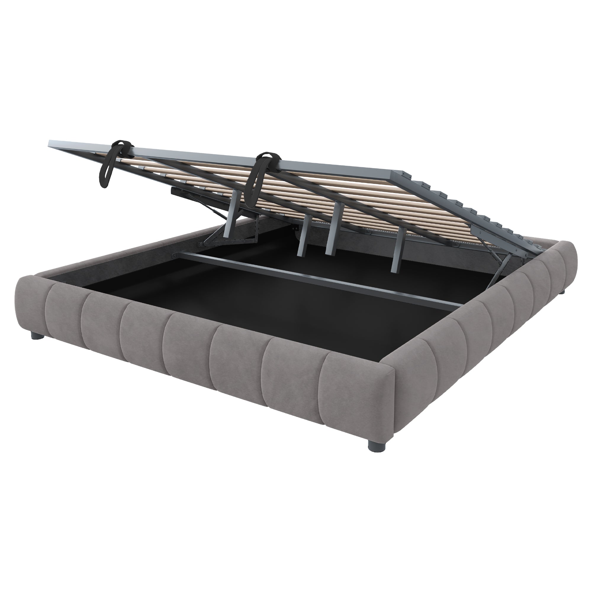 Upholstered Bed, 180x200cm LED Floating with Storage, Grey