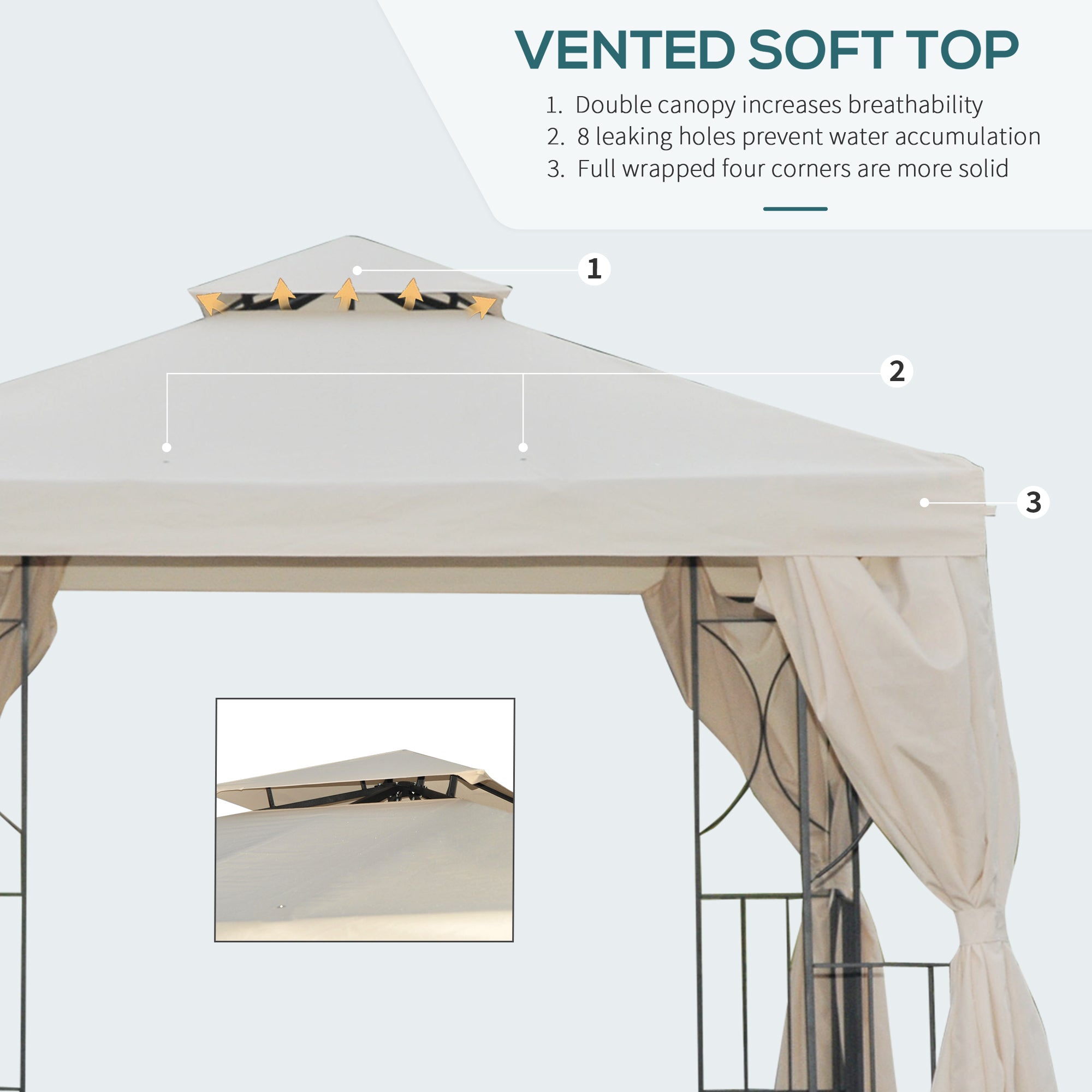 Garden Gazebo 3x3m Double Roof Tent with Sidewalls, Beige