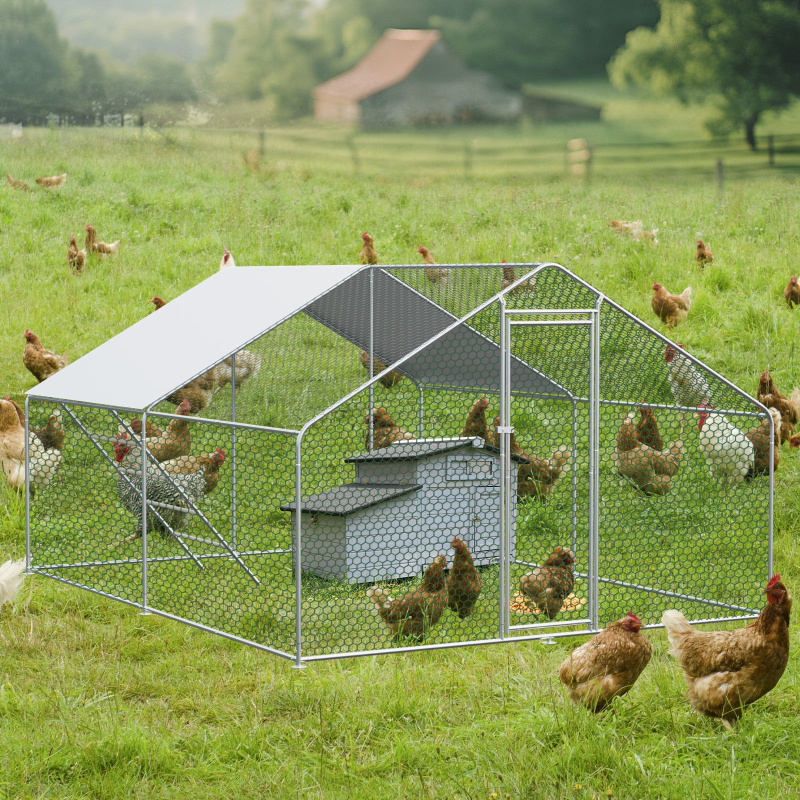Chicken Run 3x4x2m Safety Lock Waterproof PE Cloth Metal