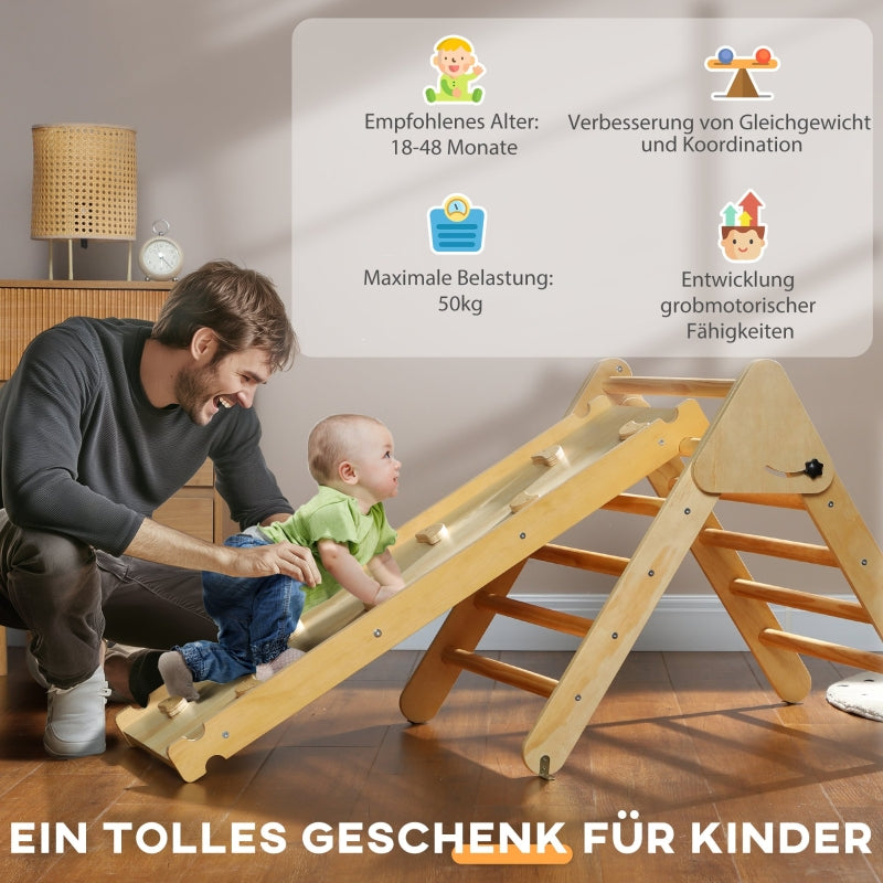 Children's Climbing Set with Triangular Ladder and Double-Sided Ramp, Wood