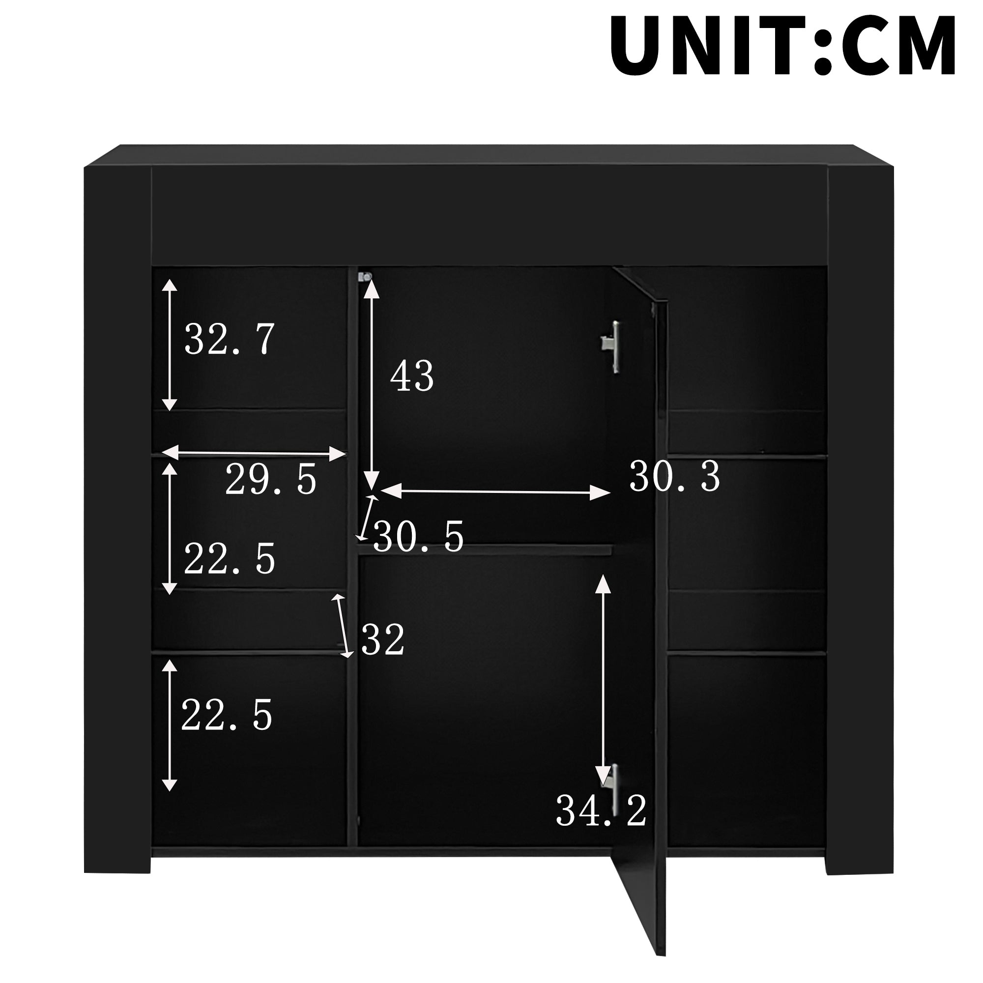 Buffet Cabinet, Compact Storage with Glass Shelves and Door, Black High-Gloss