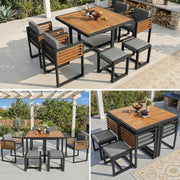 Garden Furniture Set, Lounge Seating Group with 6 Chairs and Table, Solid Wood Tabletop