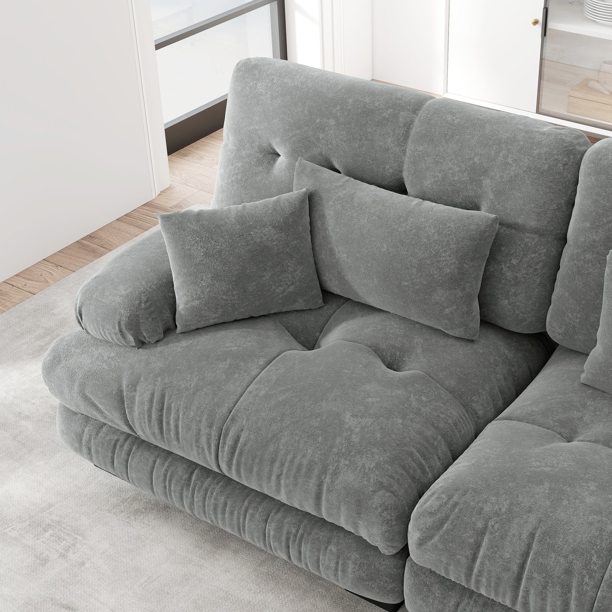 Luxury Modular Corner Sofa, Oversized U-shaped Cloud with Ottoman, Chenille Grey