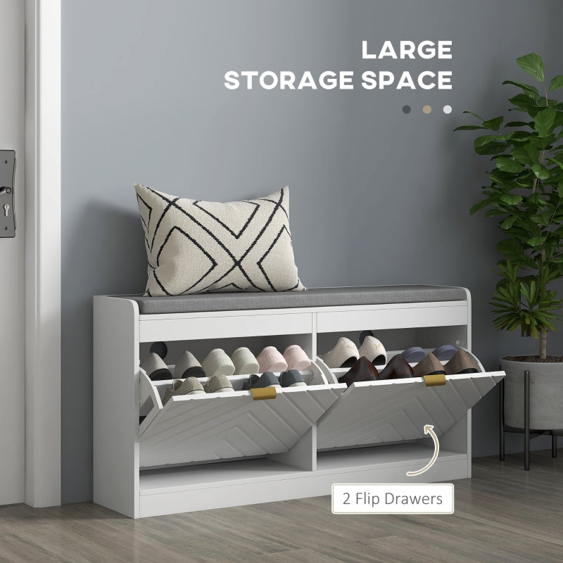Shoe Storage Bench Upholstered Entryway with 2 Flip Drawers for 8 Pairs