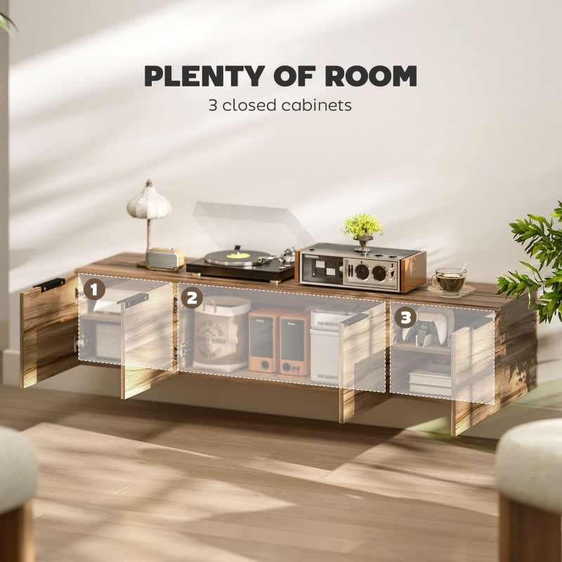 Floating TV Unit, 150cm Wall Mounted Cabinet with Shelves and Doors, Rustic Brown