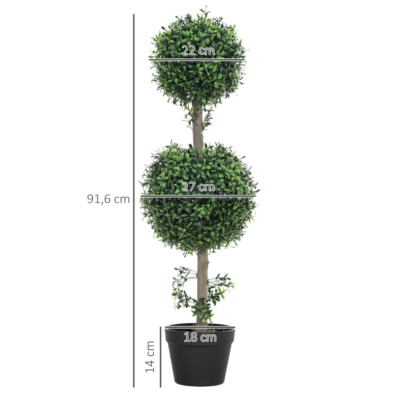 Artificial Boxwood Plants, Set of 2 Large 91.6 cm UV Protected, Green Plastic