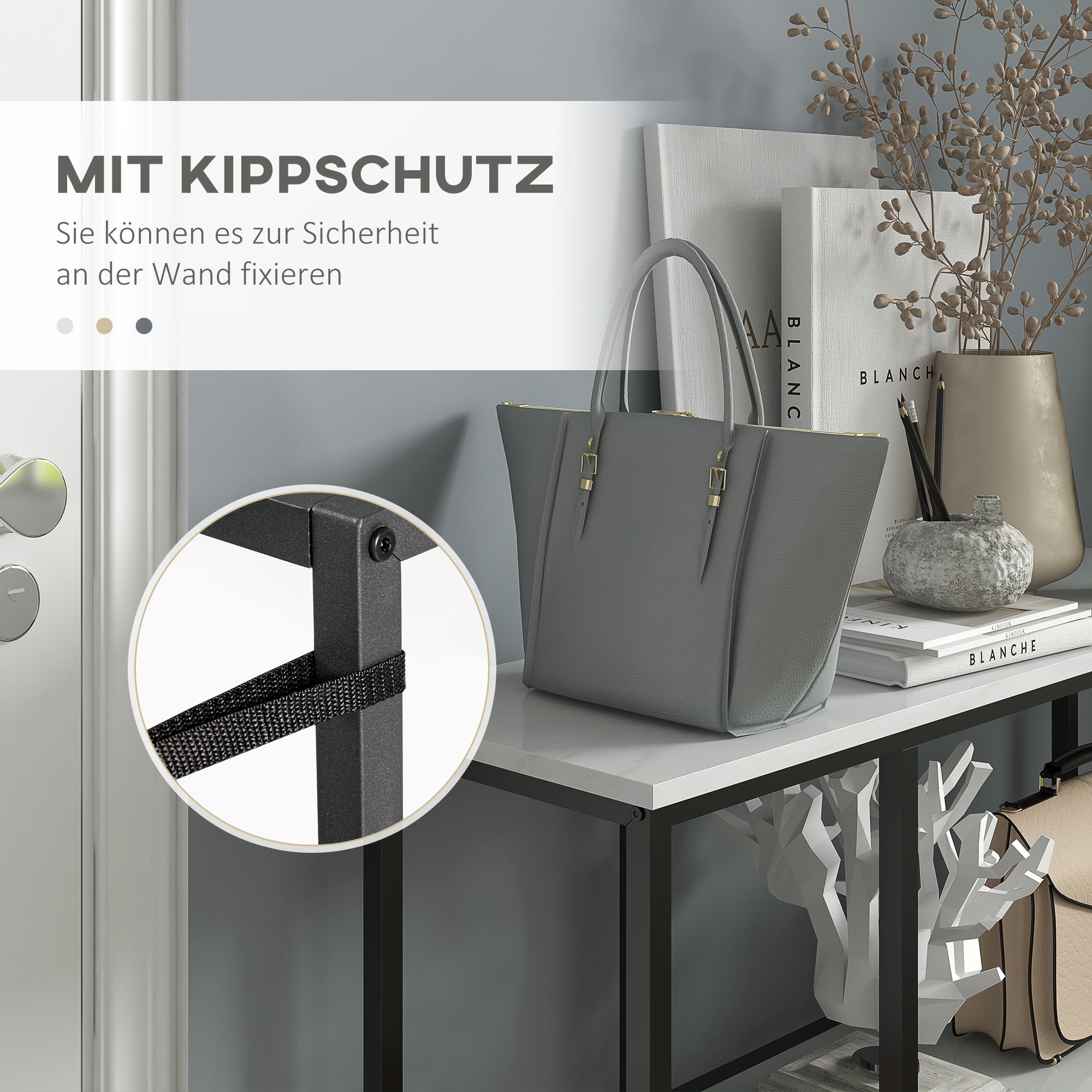 Console Table with 2 Levels, Side Table, Sofa Table, Anti-tip Protection, Steel White